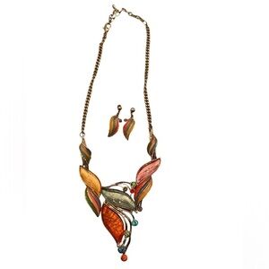 RoseMarie Collection Crystal Resin Leaf necklace with Earrings